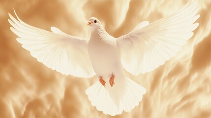 Obraz premium White Dove Soaring in Golden Light Peaceful Flight