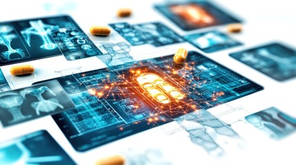 Digital Medicine Xray Images Pills Network Futuristic Technology