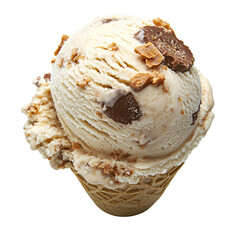 Toffee ice cream scoop in cone, studio shot, dessert menu