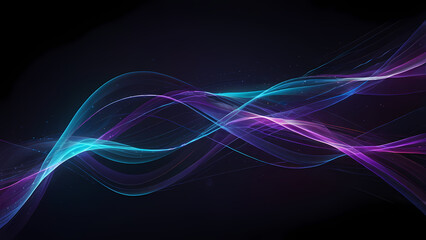 Naklejka premium A futuristic abstract background featuring flowing lines of light in vibrant colors, such as blue, purple, and white, intertwining against a dark gradient background