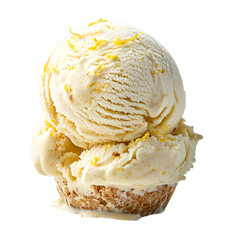 Creamy lemon ice cream scoop, dessert, studio shot, white background, food photography