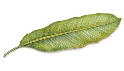 Obraz premium Striking Green Heliconia Rostrata Leaf Botanical Illustration on White Background