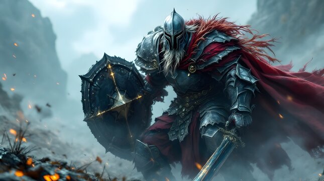 Epic Fantasy Knight Digital Art Majestic Warrior in Battle