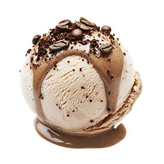 Coffee ice cream scoop, dessert, studio, drizzle, background