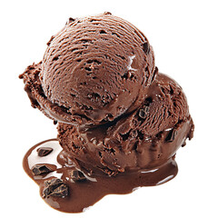 Delicious chocolate ice cream scoops melting, studio shot, dessert, food photography