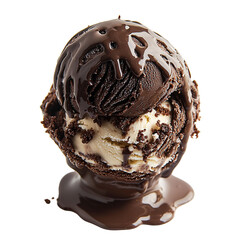 Melted Chocolate Drizzled Ice Cream Scoop Studio Shot