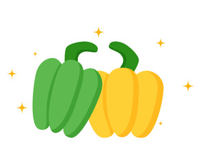 Cartoon paprika green and yellow pepper clipart illustration