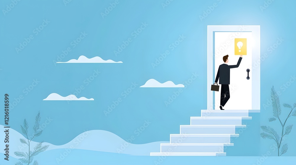 Poster silhouetted figure walks up a set of stairs towards a glowing doorway symbolizing the concepts of ca