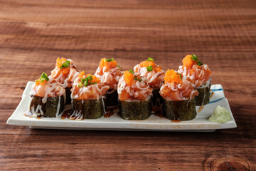 Overloaded Sushi Roll with mayonnaise Sauce.