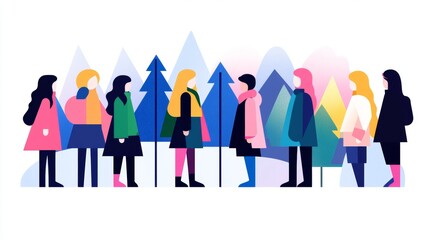 Winter Women Gathering Snowy Landscape