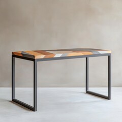 Modern Multicolored Wooden Console Table with Metal Frame.