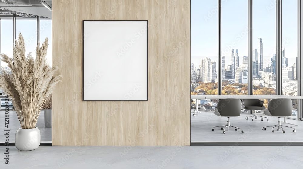 Leinwandbilder sleek and modern office wall featuring a panoramic view of the city skyline through floor to ceiling