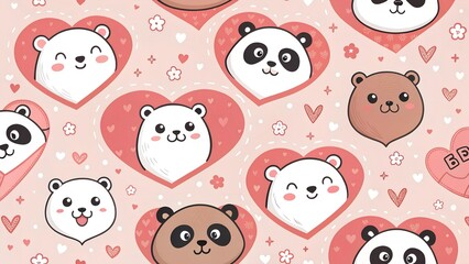 Bear seamless pattern polar bear vector panda isolated heart valentine wallpaper background cartoon
