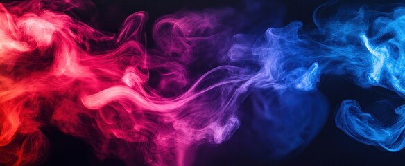 Abstract smoke background with vibrant red pink and blue colors swirling dynamically