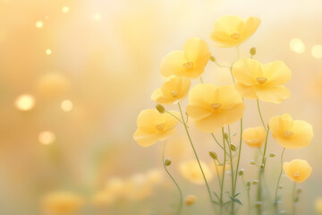 Fototapeta premium 柔らかな陽光に包まれた菜の花が可憐に咲く、癒しと温もりを感じる春の風景