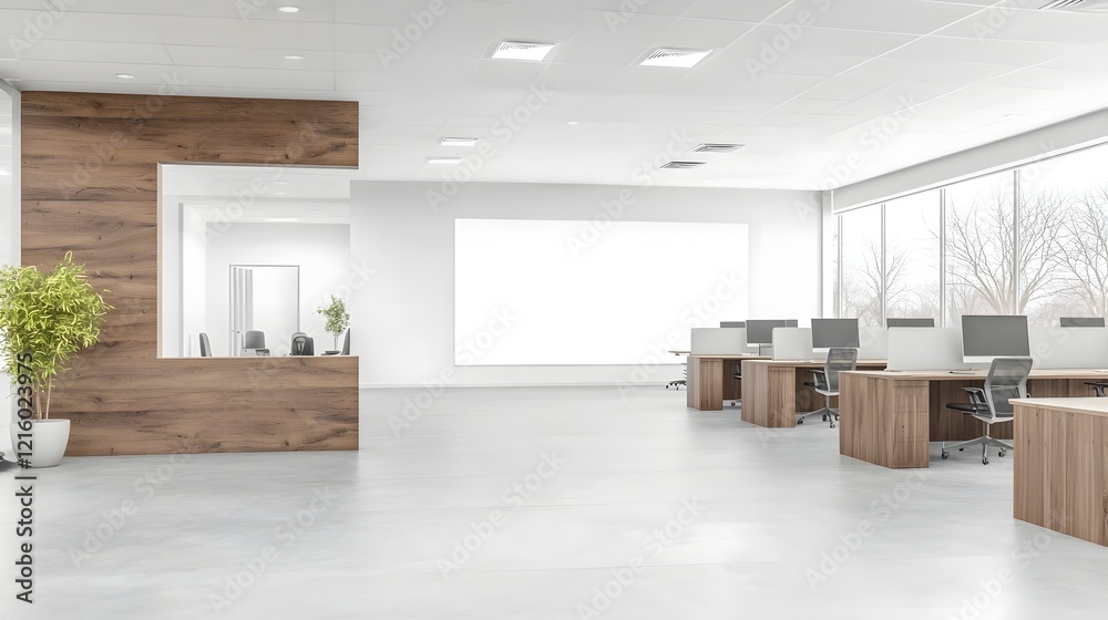 Aufkleber sleek and sophisticated corporate office space with ergonomic workstations arranged in a professiona