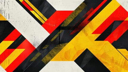 Naklejka premium A bold geometric pattern with sharp angles and alternating yellow, black, and red colors, evoking a powerful abstract feeling.