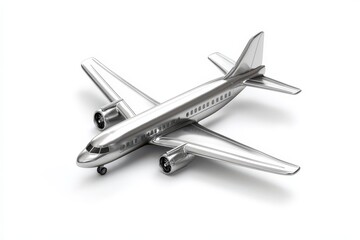 Fototapeta premium Sleek Metallic Airplane Model Isolated on White Background