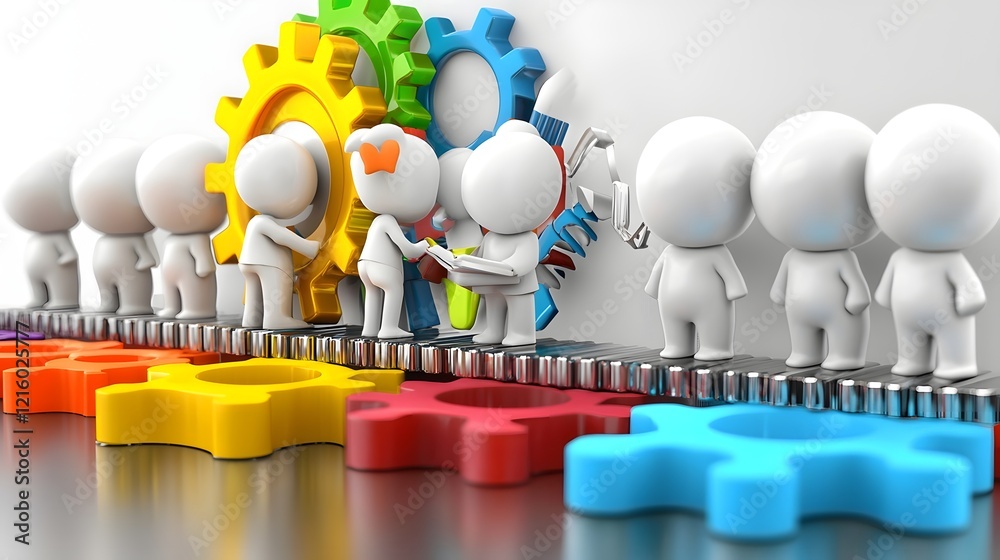 Poster Diverse Group of Colorful 3D Cartoon Characters Working Together on Business Planning Data Analysis and Strategy Creation in an Office Environment
