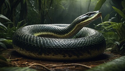 Fototapeta premium Majestic Serpent in Lush Rainforest