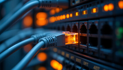ethernet cable on network switches background