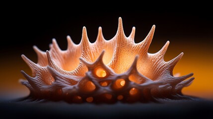 Illuminated seashell, macro shot, dark background, nature