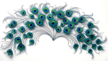 Obraz premium A detailed 2D illustration of peacock feathers, highlighting their iridescent colors, intricate patterns, and soft textures, set against a minimalist background.