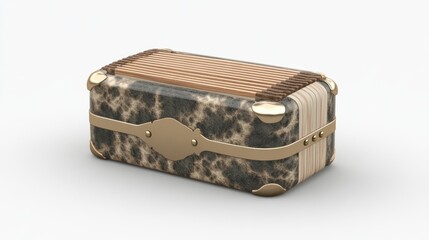 Elegant Wooden Box Gold Accents Marbled Texture Vintage Style