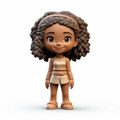 Cute Kawaii 3D clay icon, a Black Girl, standing, simple shape