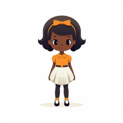 Cute Kawaii  icon, a Black Girl, standing, simple shape