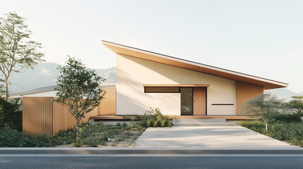 シンプルな日本の平屋住宅、戸建て住宅