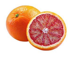 Whole and sliced blood orange png isolated on transparent background