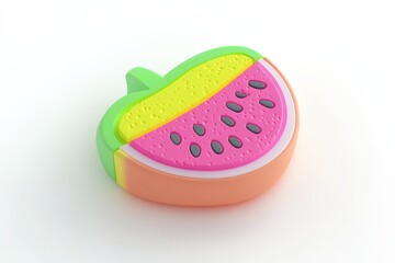 A colorful stylized three dimensional watermelon slice