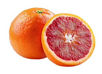 Whole and sliced blood orange png isolated on transparent background