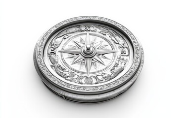 Ornate Silver Compass Rose Intricate Design