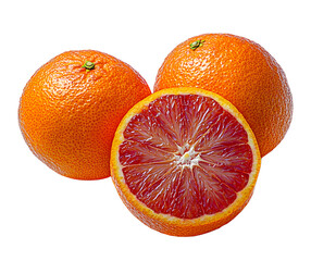 Whole and sliced blood orange png isolated on transparent background