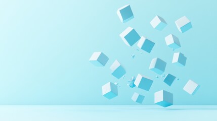 Obraz premium Floating Light Blue Cubes Minimalist 3D Render Abstract Background