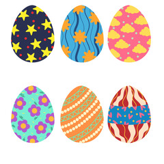 set of eggs with flowers rabbit and geometric shapes for Easter decoration