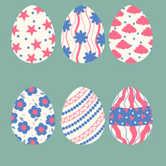 set of eggs with flowers rabbit and geometric shapes for Easter decoration