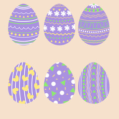 set of eggs with flowers rabbit and geometric shapes for Easter decoration