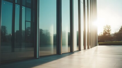 Insurance office exterior with glass windows showcasing modern architecture, reflecting professionalism and transparency in financial services and client trust