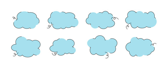 Handdrawn doodle blue cloud speech balloons. Vector illustration isolated on white background