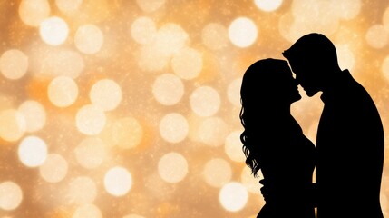 Romantic Couple Silhouette Against Sparkling Lights