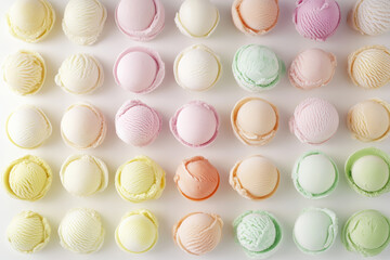 Obraz premium Creamy pastel ice cream scoops in a grid pattern for colorful dessert presentation and summer vibe concept