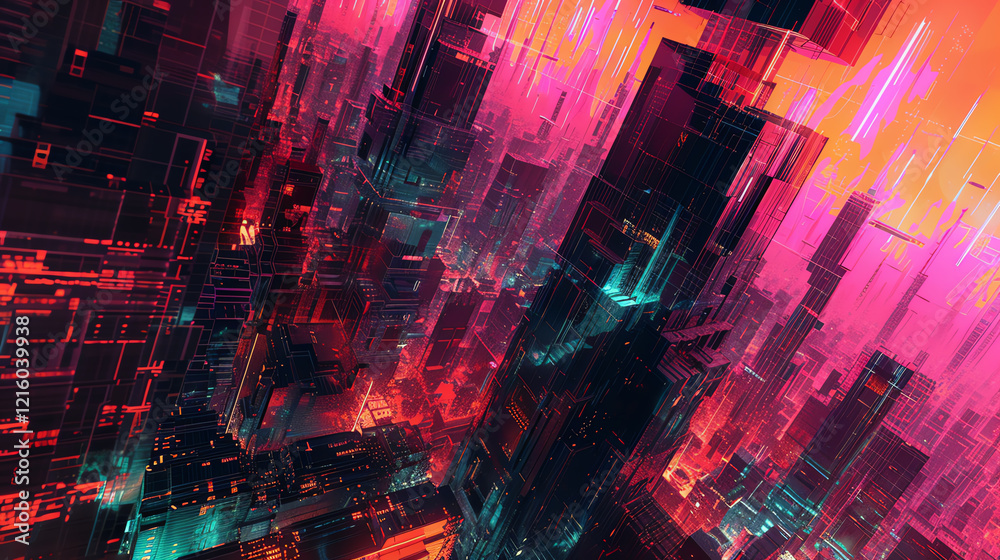 Fototapete craft a digital rendering that blends abstract art with futuristic elements utilize pixel art style 