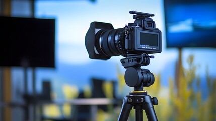 Video camera on a tripod