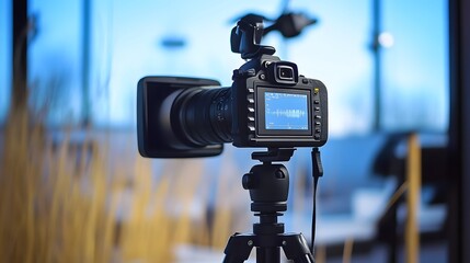 Video camera on a tripod