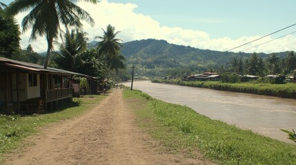Rural Village Riverfront Homes Tropical Landscape