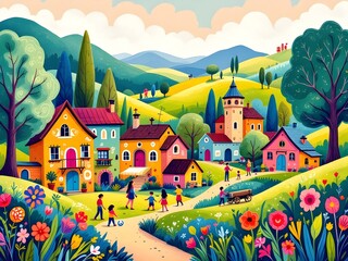 rural landscape with houses
