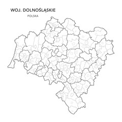 Administrative Vector Map of the Lower Silesian Voivodeship (Dolnośląskie) with Municipality Areas (Obszary Gmin), Municipalities (Gminy), and Counties (Powiaty) Subdivisions - Poland (Polska) 2025